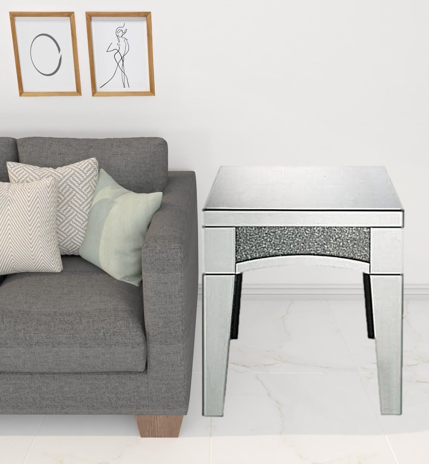 24" Silver Mirrored And Manufactured Wood Square End Table
