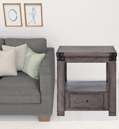 24" Ash Gray Square End Table With Drawer And Shelf