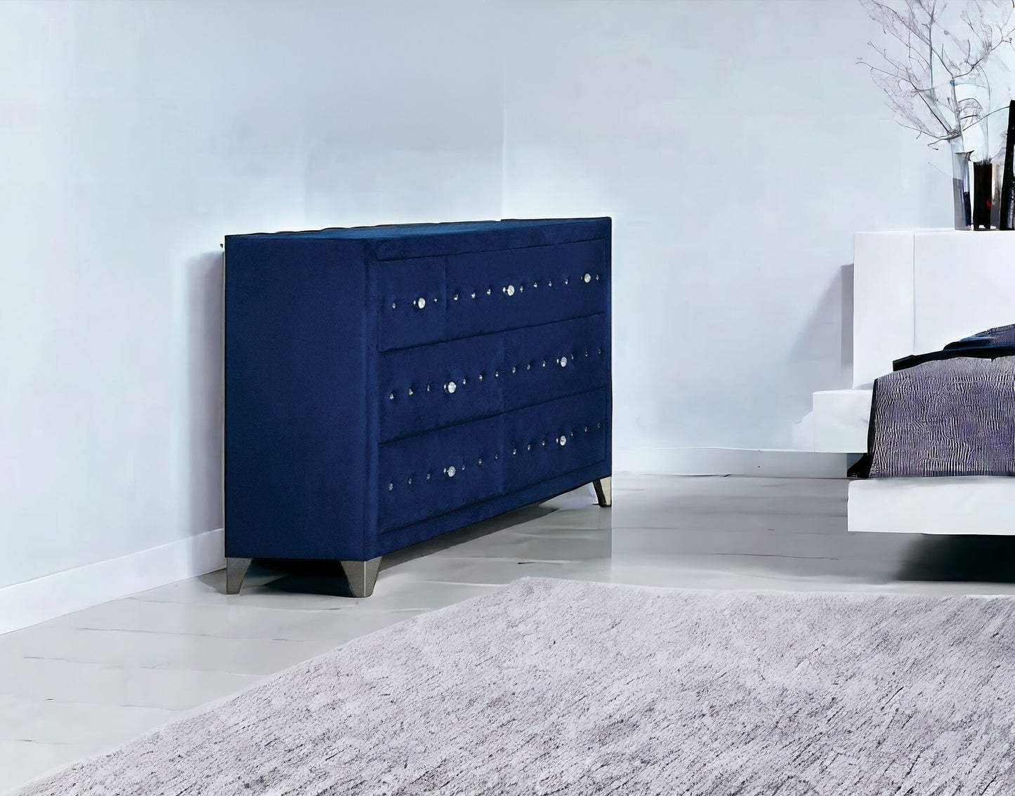 60" Blue Seven Drawer Triple Dresser