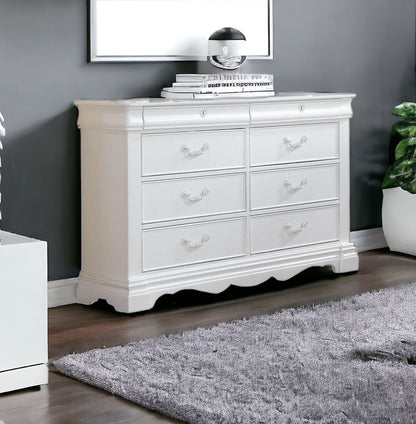 56" White Solid Wood Eight Drawer Double Dresser