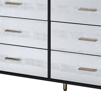 47" Black  Silver and Gold Faux Croc Design Six Drawer Double Dresser