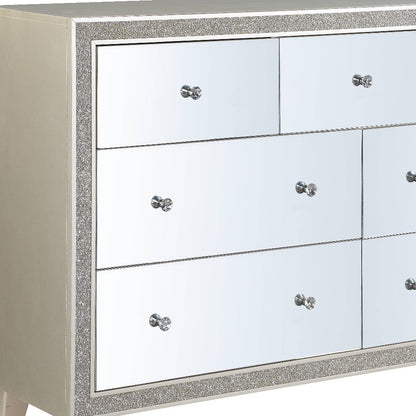 63" Champagne Solid and Manufactured Wood Mirrored Seven Drawer Triple Dresser