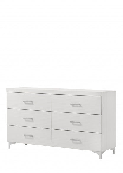 58" White Solid and Manufactured Wood Six Drawer Double Dresser
