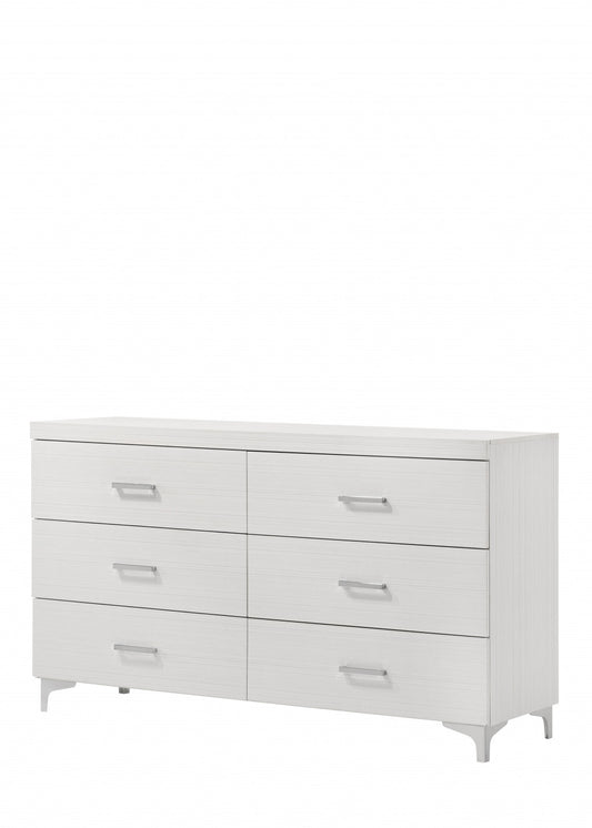 58" White Solid and Manufactured Wood Six Drawer Double Dresser