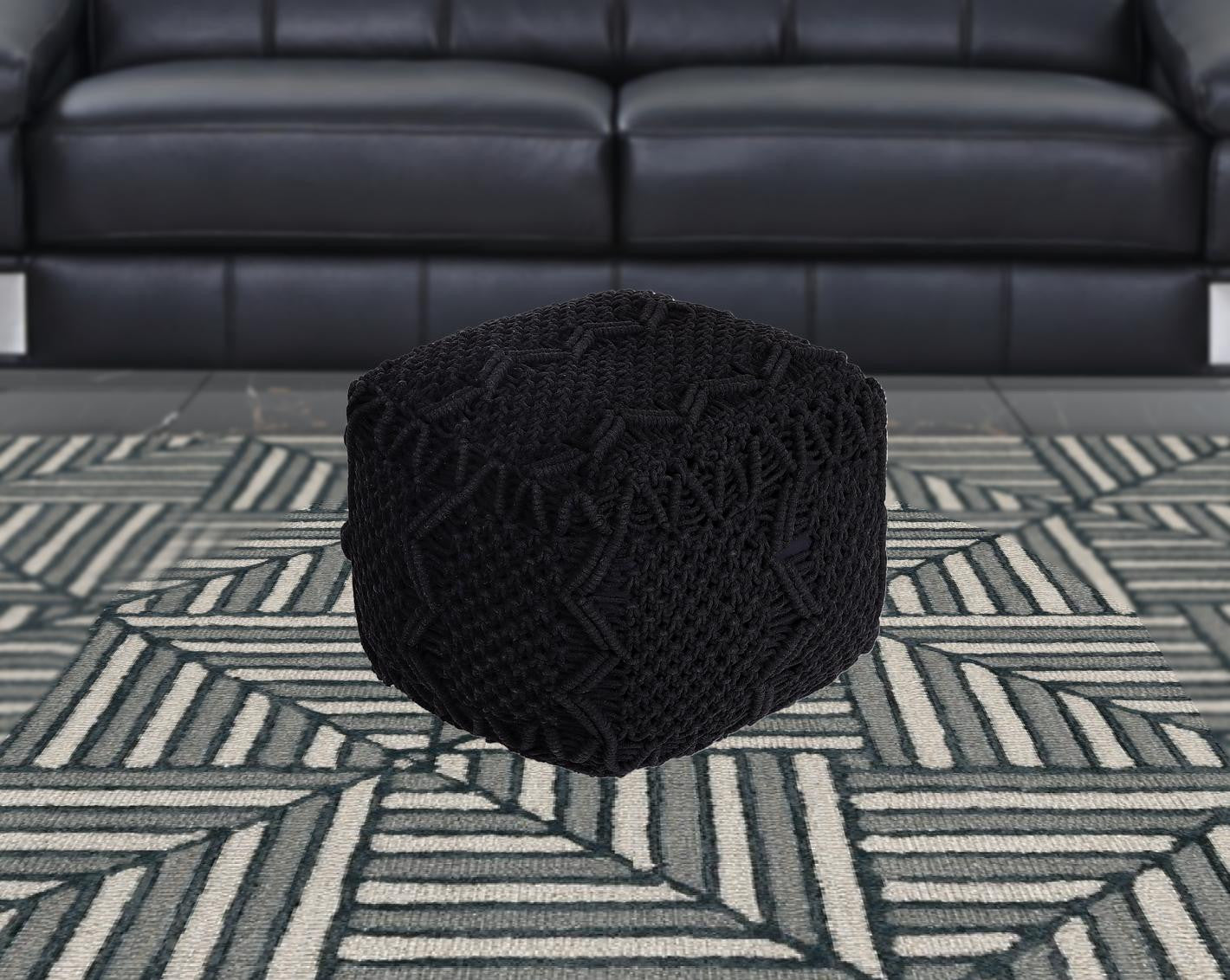 18" Ivory Cotton Blend Pouf Ottoman