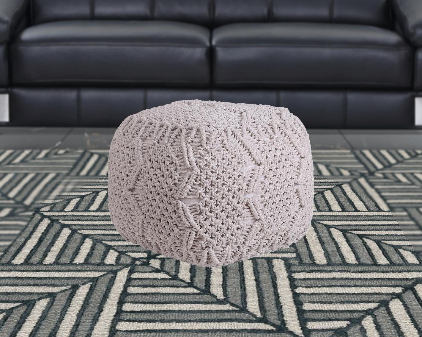 18" Ivory Cotton Blend Pouf Ottoman