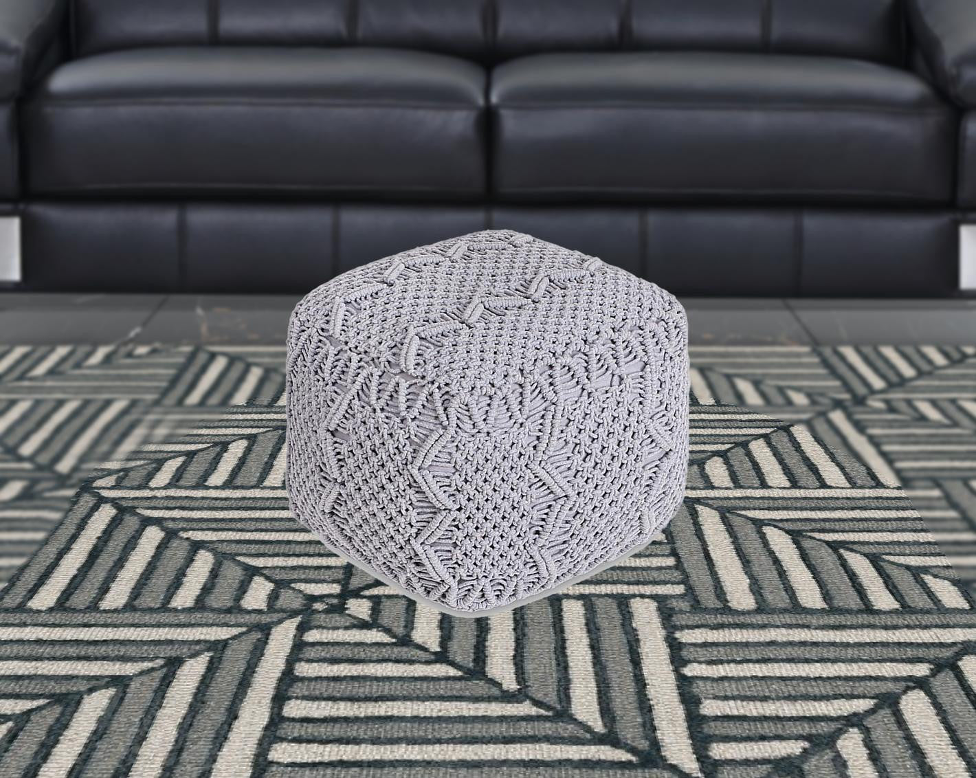 18" Ivory Cotton Blend Pouf Ottoman