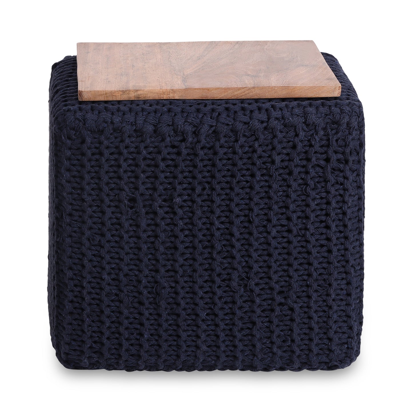 16" Light Gray Cotton Blend And Brown Pouf Ottoman