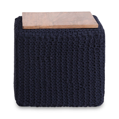 16" Light Gray Cotton Blend And Brown Pouf Ottoman