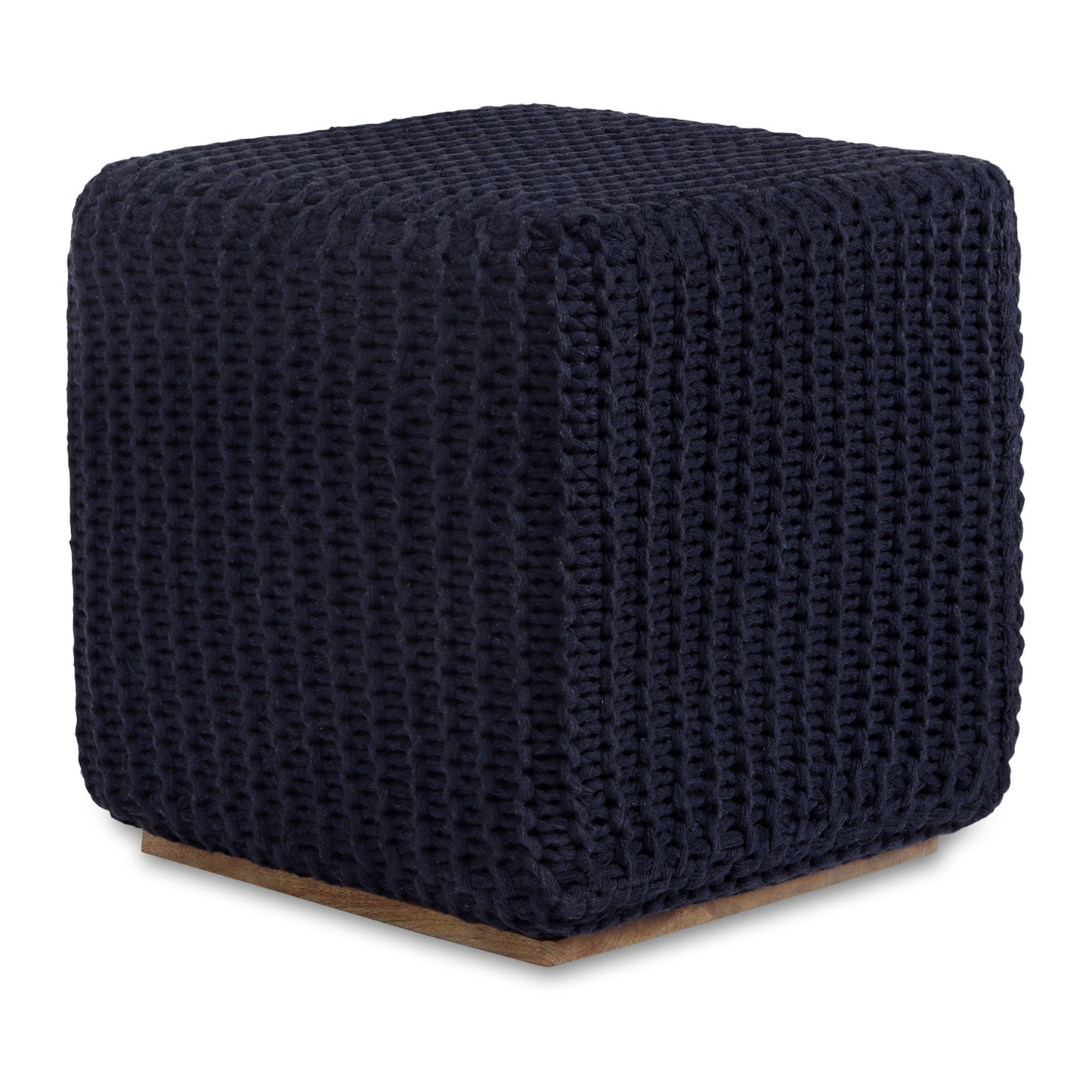 16" Light Gray Cotton Blend And Brown Pouf Ottoman