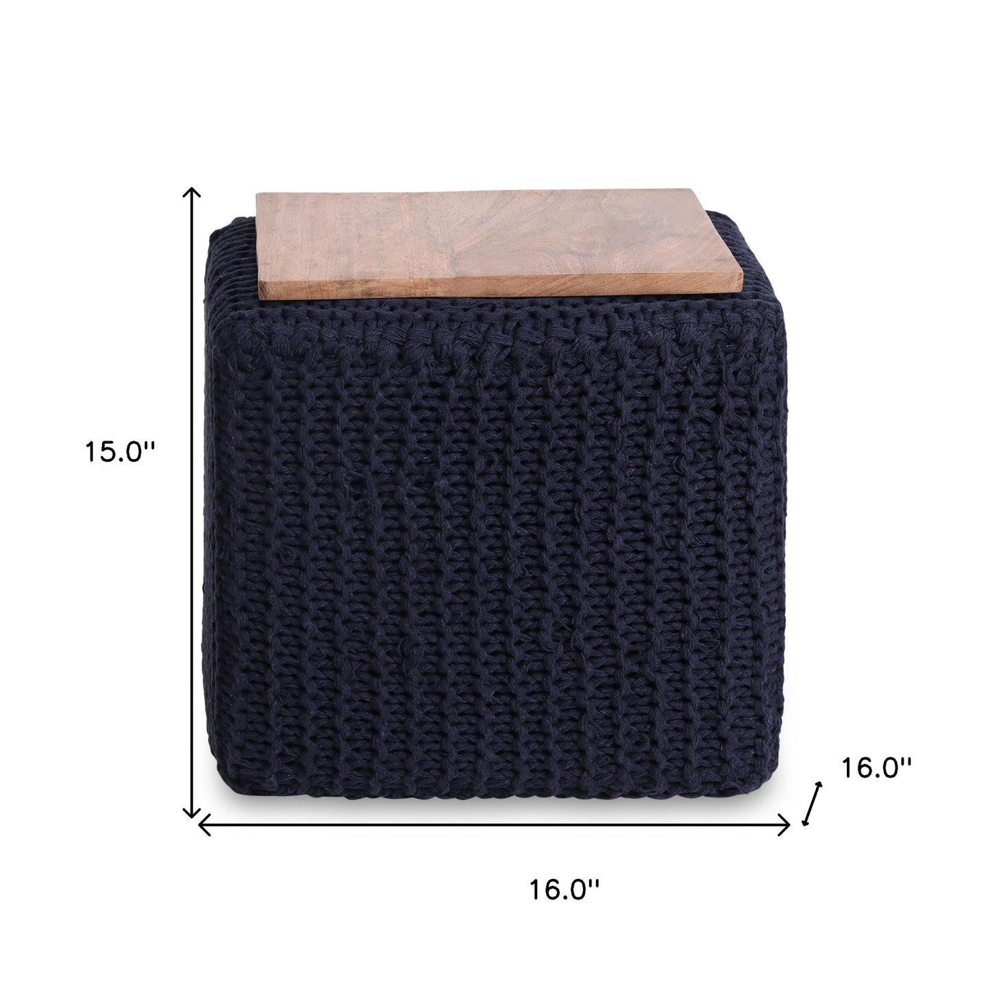 16" Light Gray Cotton Blend And Brown Pouf Ottoman