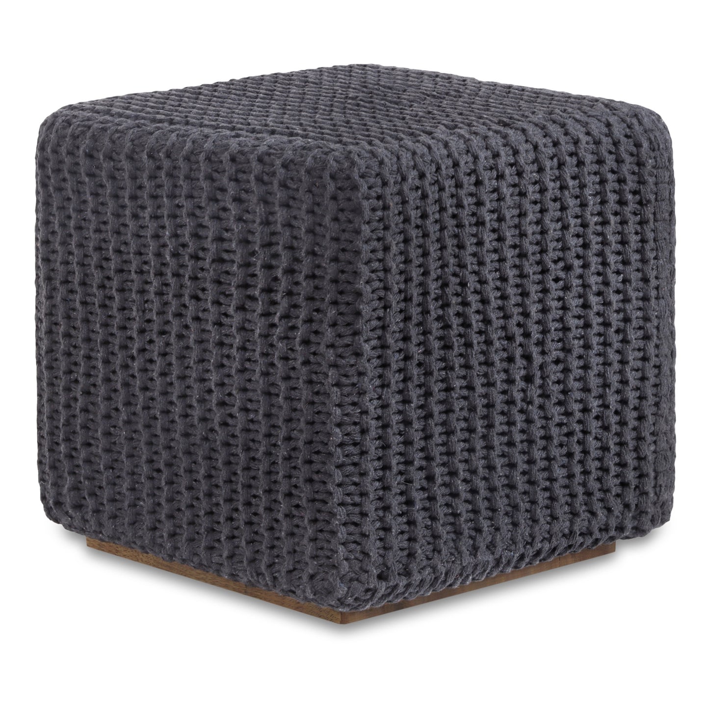 16" Light Gray Cotton Blend And Brown Pouf Ottoman