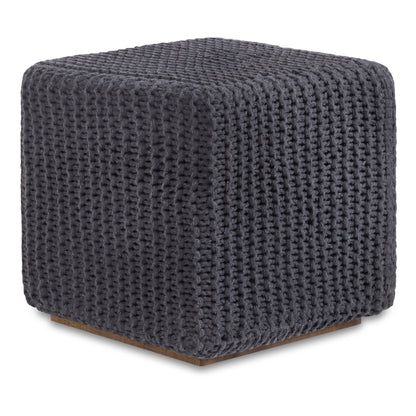 16" Light Gray Cotton Blend And Brown Pouf Ottoman
