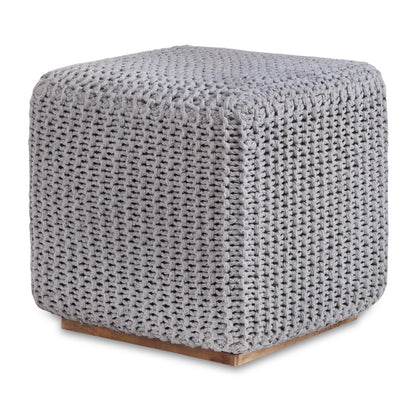 16" Light Gray Cotton Blend And Brown Pouf Ottoman