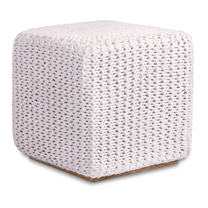 16" Light Gray Cotton Blend And Brown Pouf Ottoman