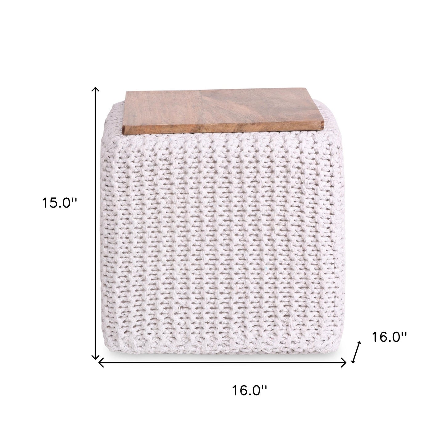 16" Light Gray Cotton Blend And Brown Pouf Ottoman