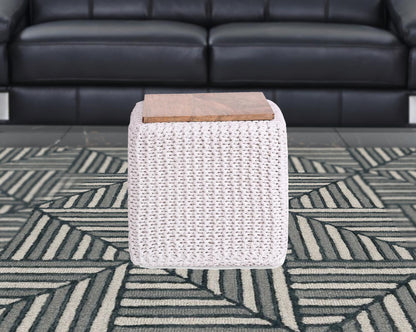 16" Light Gray Cotton Blend And Brown Pouf Ottoman