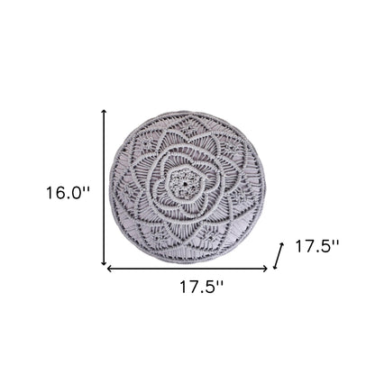 18" Light Gray Cotton Blend And Brown Round Pouf Ottoman