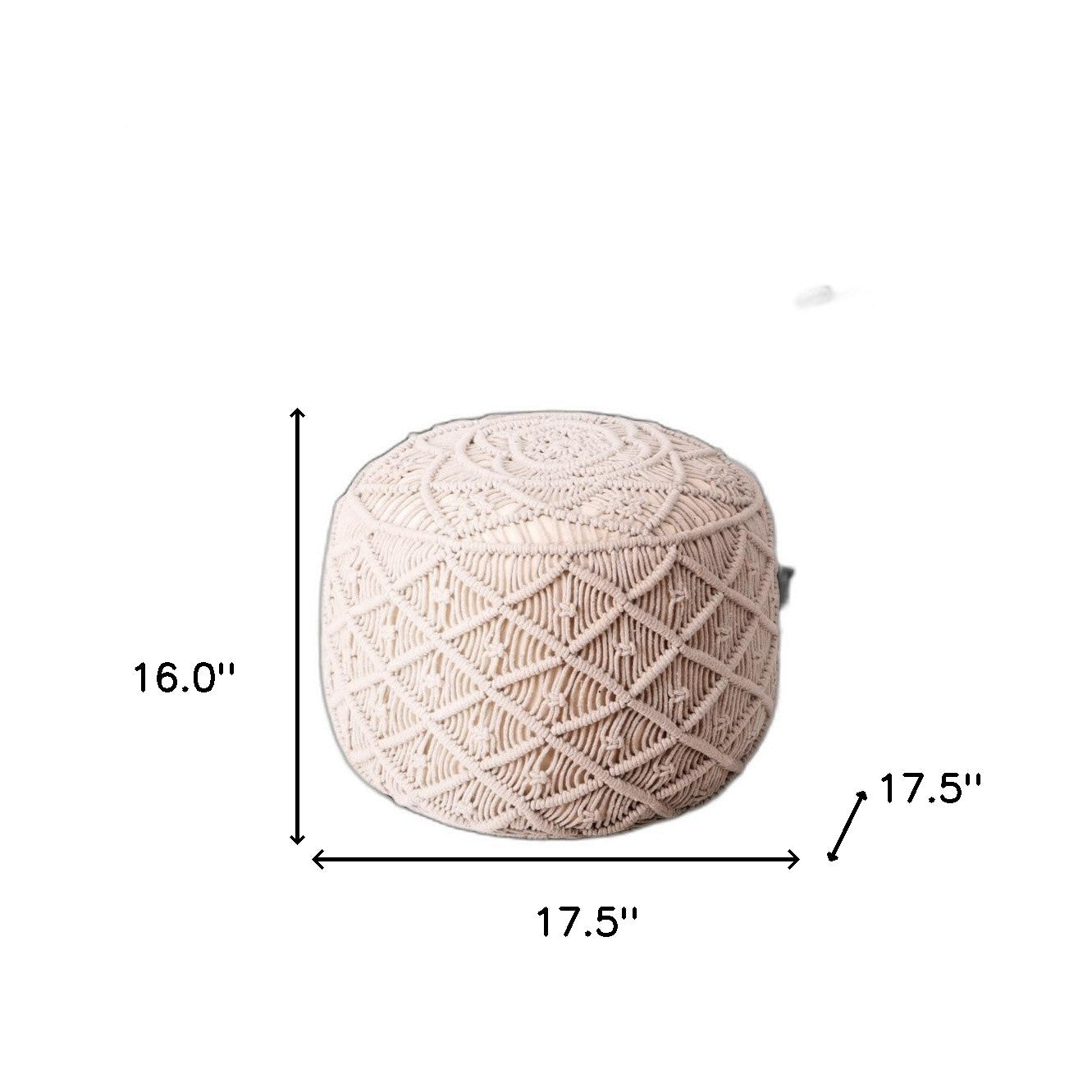 18" Light Gray Cotton Blend And Brown Round Pouf Ottoman