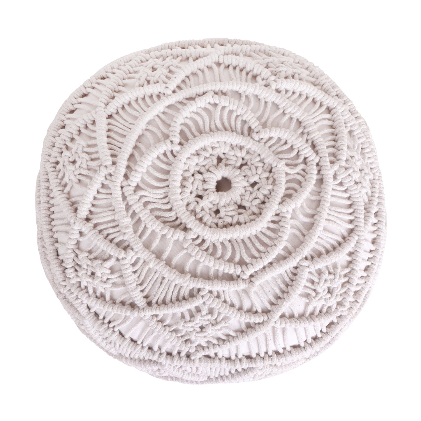 18" Light Gray Cotton Blend And Brown Round Pouf Ottoman