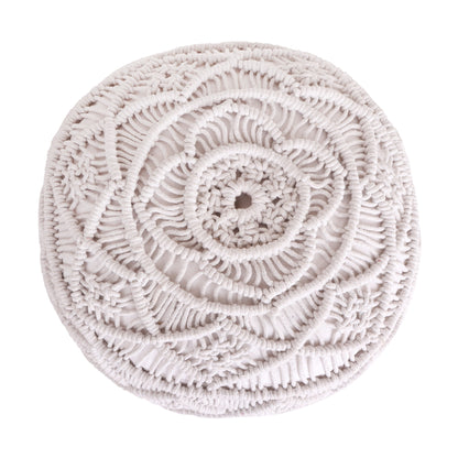 18" Light Gray Cotton Blend And Brown Round Pouf Ottoman