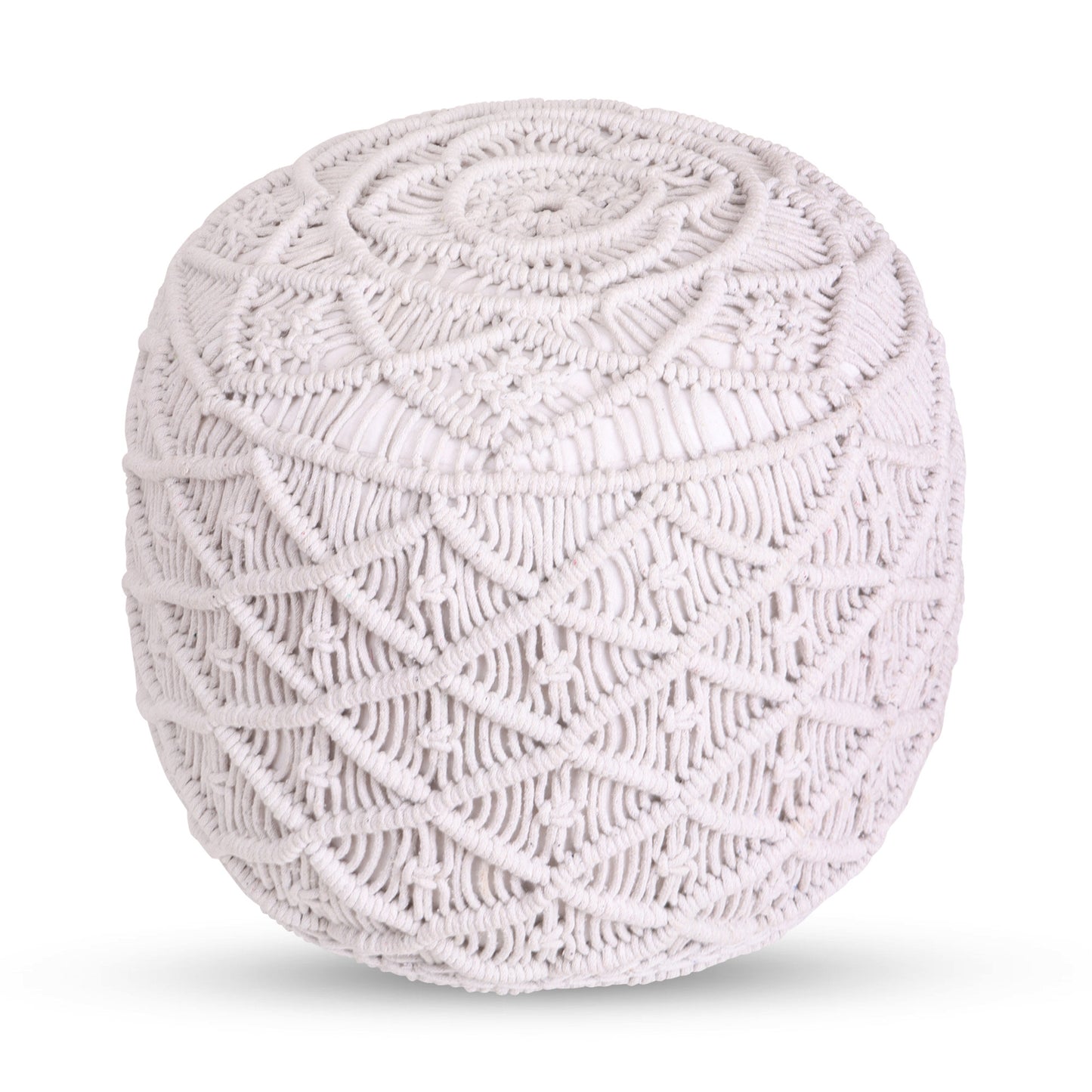 18" Light Gray Cotton Blend And Brown Round Pouf Ottoman