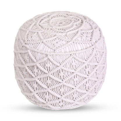 18" Light Gray Cotton Blend And Brown Round Pouf Ottoman