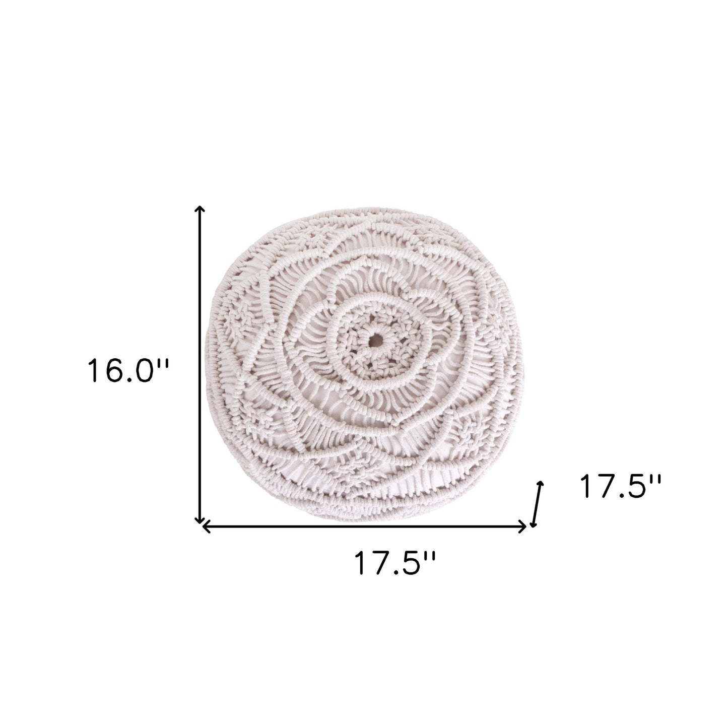 18" Light Gray Cotton Blend And Brown Round Pouf Ottoman