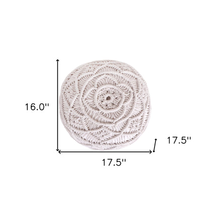 18" Light Gray Cotton Blend And Brown Round Pouf Ottoman