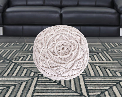 18" Light Gray Cotton Blend And Brown Round Pouf Ottoman
