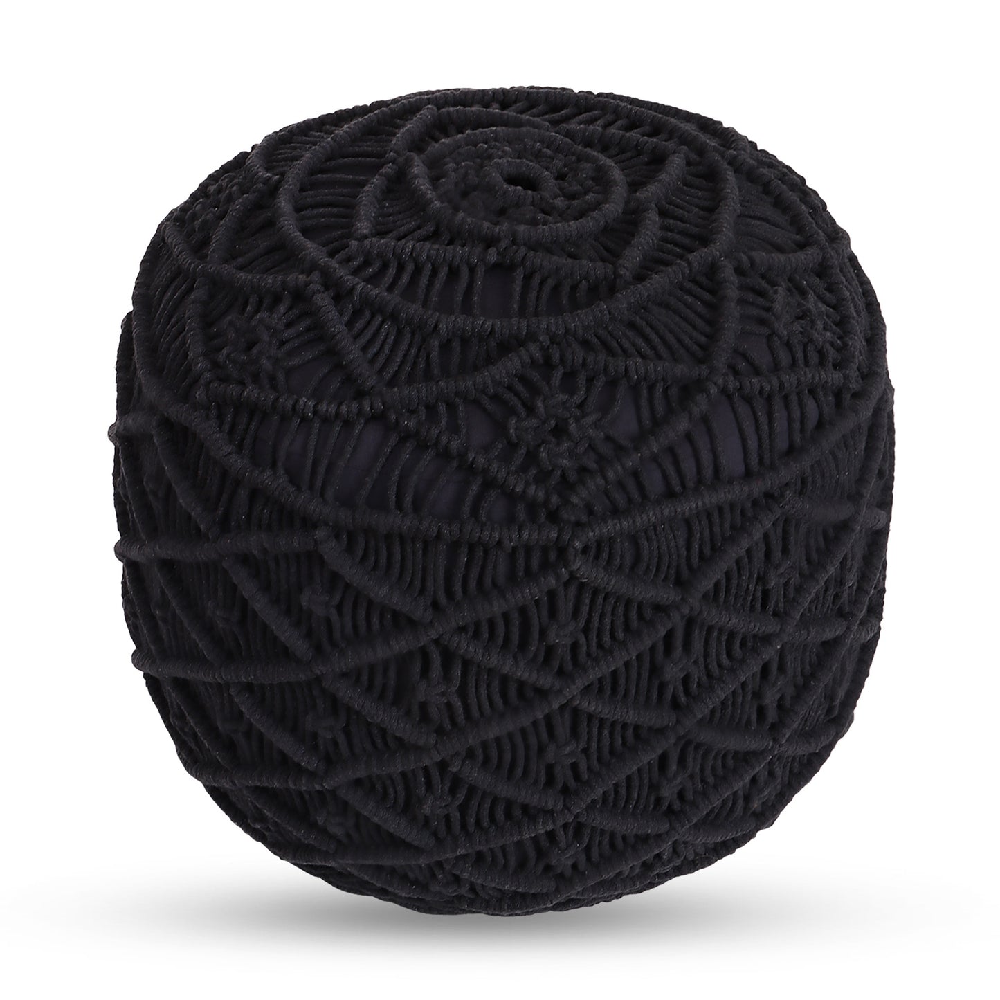 18" Light Gray Cotton Blend And Brown Round Pouf Ottoman