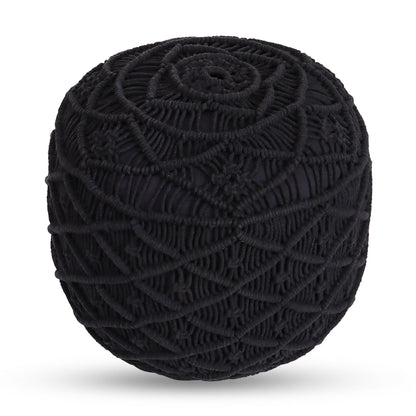 18" Light Gray Cotton Blend And Brown Round Pouf Ottoman