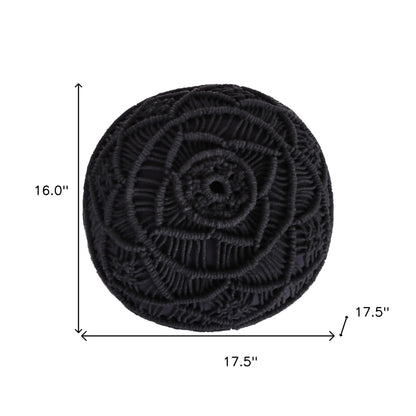 18" Light Gray Cotton Blend And Brown Round Pouf Ottoman