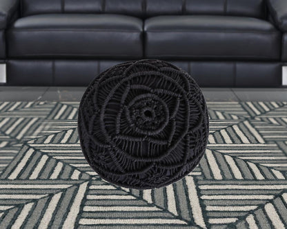 18" Light Gray Cotton Blend And Brown Round Pouf Ottoman