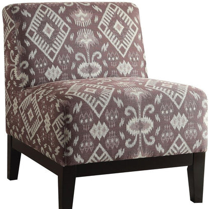 28" Purple Chenille And Black Ikat Slipper Chair