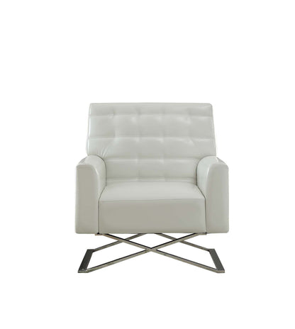 34" White Faux Leather And Steel Solid Color Club Chair