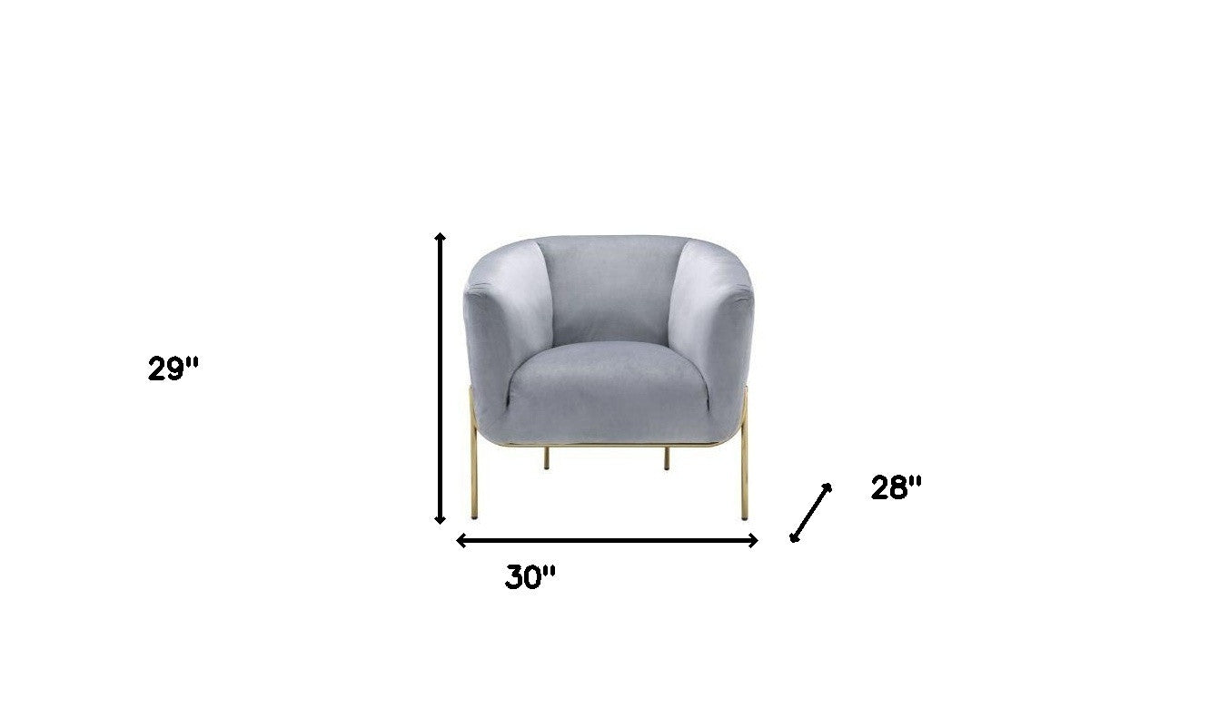 30" Gray Velvet And Gold Solid Color Barrel Chair