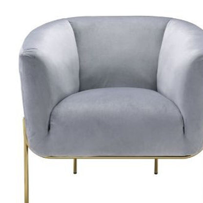 30" Gray Velvet And Gold Solid Color Barrel Chair