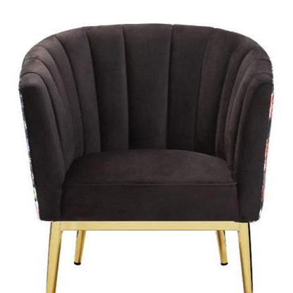 31" Black Velvet And Gold Striped Barrel Chair