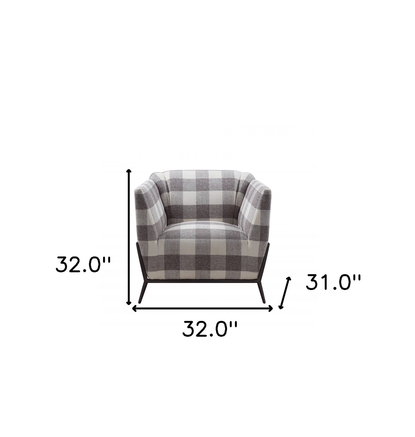 32" Grey And Light Grey 100% Polyester And Brown Patchwork Club Chair