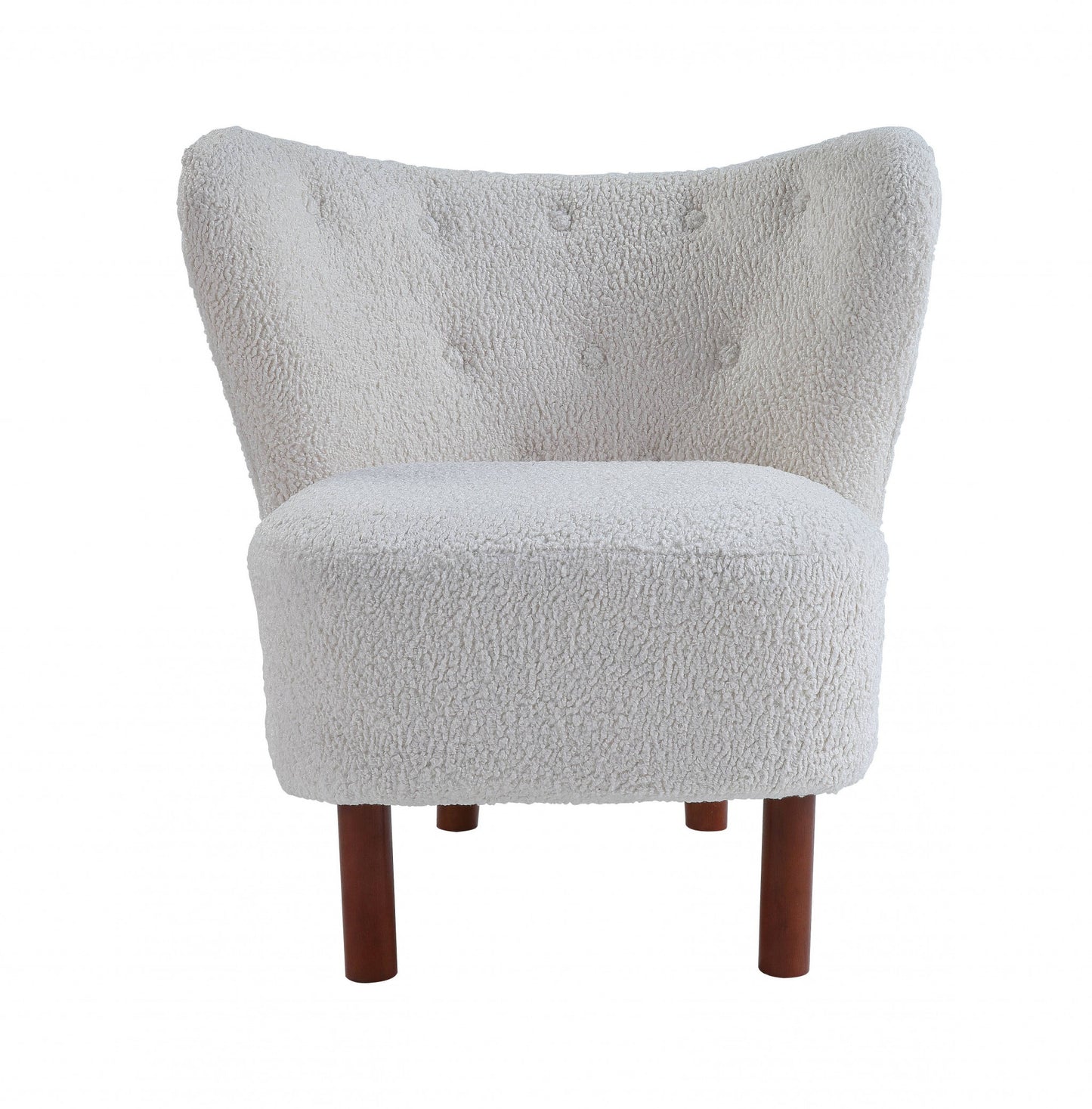 31" White Sherpa And Brown Polka Dots Wingback Chair