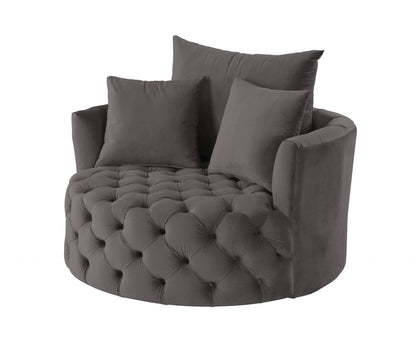 43" Gray Velvet Solid Color Swivel Barrel Chair