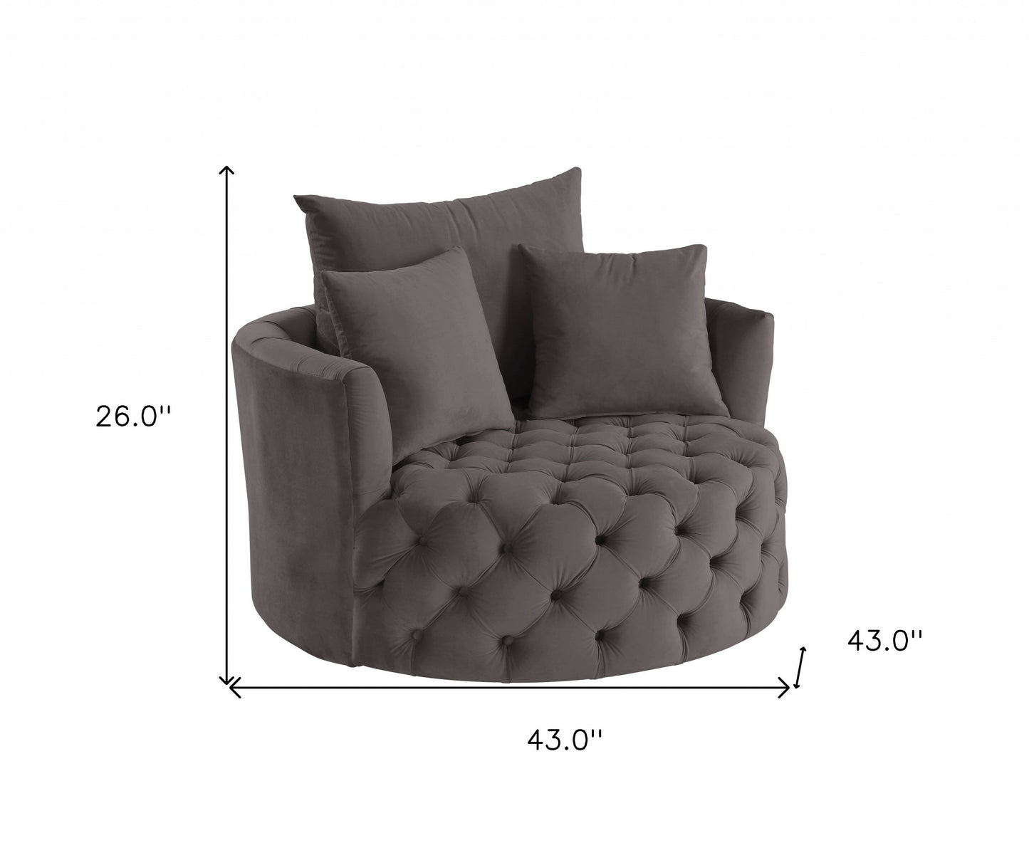 43" Gray Velvet Solid Color Swivel Barrel Chair