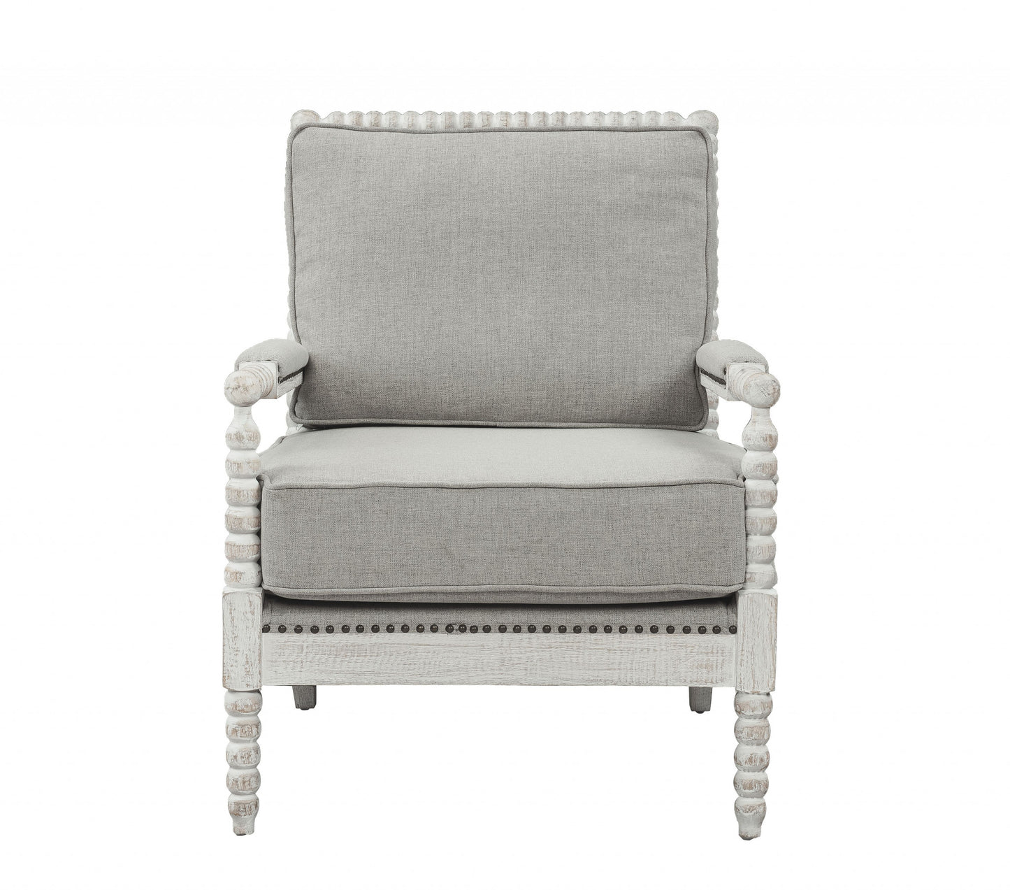 35" Gray Linen And Light Oak Solid Color Club Chair