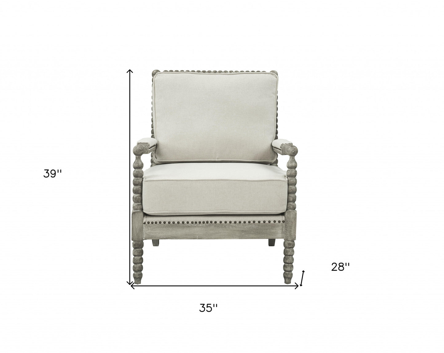 35" Beige Linen And Gray Oak Solid Color Club Chair