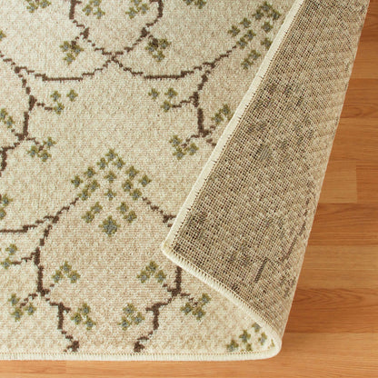 8' X 10' Beige Green And Brown Floral Vines Stain Resistant Area Rug