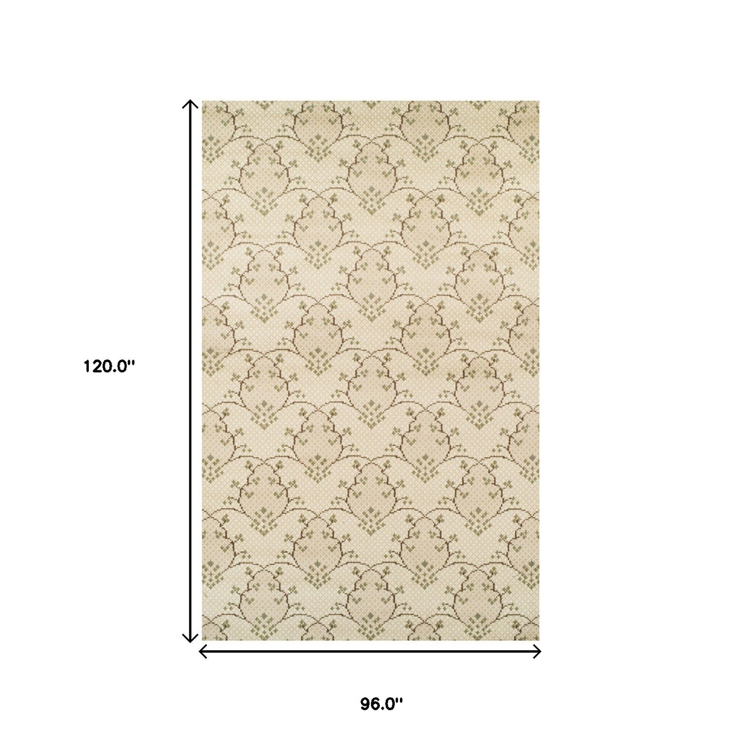 8' X 10' Beige Green And Brown Floral Vines Stain Resistant Area Rug