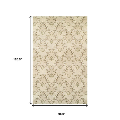 8' X 10' Beige Green And Brown Floral Vines Stain Resistant Area Rug