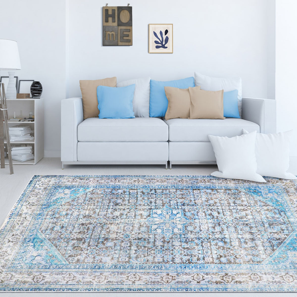 3' X 5' Shades Of Azure Oriental Stain Resistant Area Rug