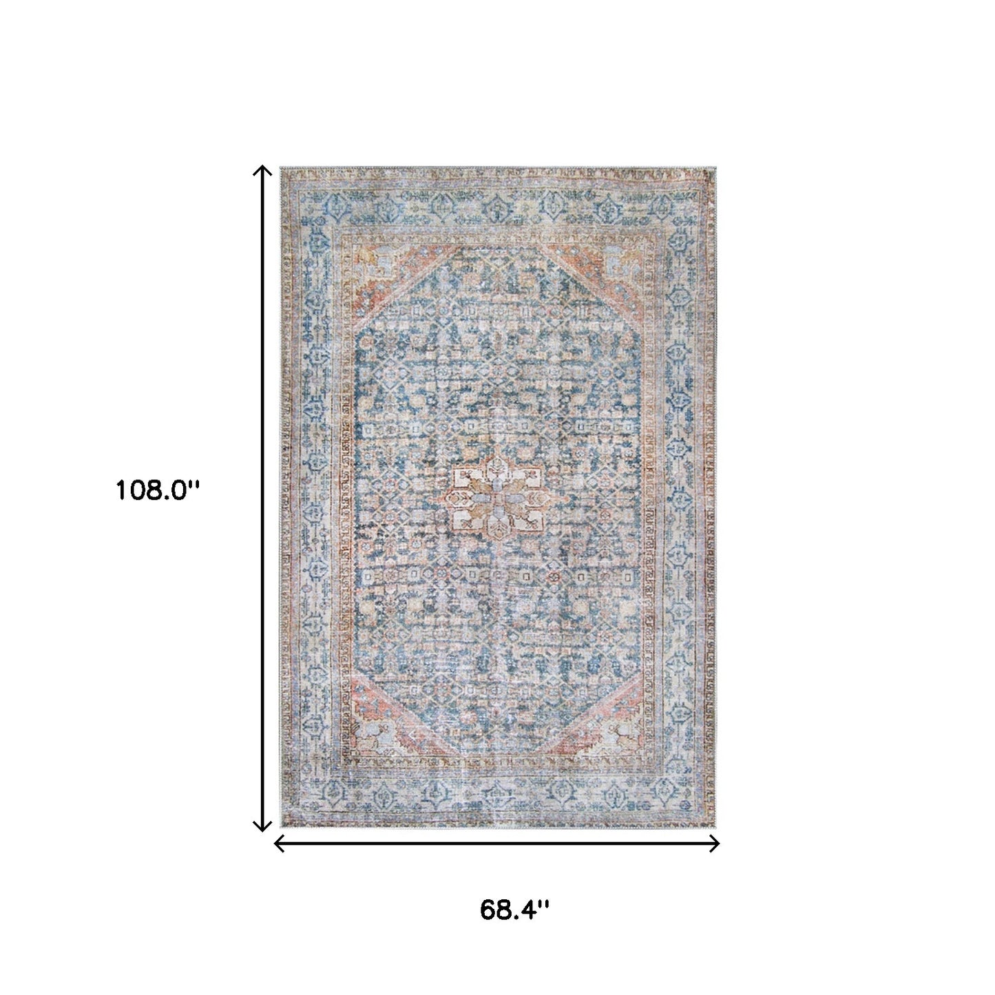 5' X 8' Latte and Blue Oriental Medallion Stain Resistant Area Rug